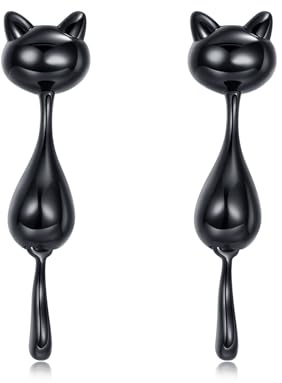 CUPENDA Svart katt plugg örhängen 925 sterlingsilver Halloween katt örhängen djursmycken för kvinnor