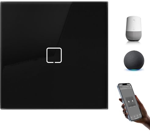 BSEEDLIFE Interruptor Inteligente WiFi Empotrado,Smart Interruptor Táctil Pared,1 Gang 1 Vía 86 * 86 mm,Compatible con Alexa y Google Home (Aplicación Tuya/Smart Life),Negro