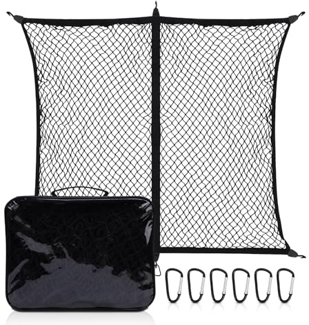 Gepäcknetz 120x120cm (dehnbar bis 210x210cm), Hochelastisches Gepäcknetz mit 6 Clips für LKWs, Einlagig Frachtnetz mit Ladungssicherung für Reisen, Camping
