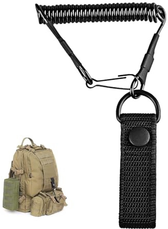 Paracord Lanyard, Lanyard Spiralé Tether Elastique Corde Rétractable Ressort Hélicoïdal Keychain avec Mousqueton Porte-clés Élastique Paracord Extensible Jusqu'à 140 cm pour Pêcher Camper, Noir