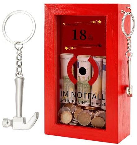 lafo Notfallbox mit Hammer Personalisierte Geschenkbox für Geldgeschenke,Geschenk,Lustige Holzkiste für Euro Scheine Süßigkeiten Kreatives DIY Geschenk für Geburtstag, Hochzeit, Jubiläum (18 Jahre)