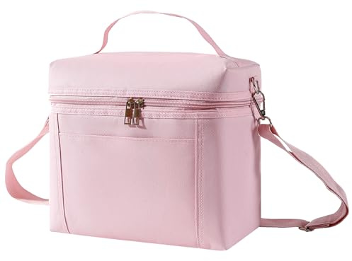 EDLMKM Insulated Lunch Bag for Adults, Office Gym Commute Lunch Tote, Waterproof Cool Bag, Lunch Box Tote, Large Capacity, Durable Thermal Lunch Box for Work/School/Picnic/Outdoor (Pink)
