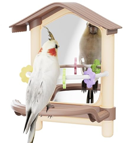 Xistuoz Vogelspielzeug für Nymphensittiche, Vogelspielzeug mit Spiegel, Haustierzubehör für drinnen und draußen, Hühner, Spielbereich, Hof, Garten, Fenster, Hof, Balkon, Nymphensittiche
