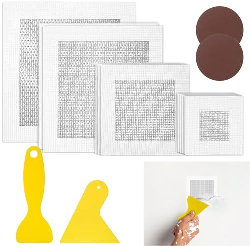 16Pcs Wall Repair Kit, 2/4/6/8 Inch Drywall Repair Kit | Self Adhesive Wall Repair Patch, Aluminum Plasterboard Patches with Sandpaper and Putty Knife for Ceilings Cracks Filler