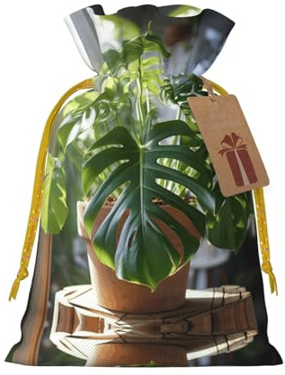 Monstera Deliciosa Banana Palm Print Small Drawstring Pouch For Gifts,Reusable Gift Bag,For Holiday And Party Presents