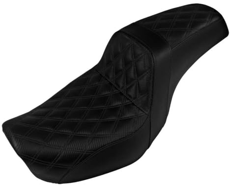Leather Two-Up Seat Cushions Front Rear Compatible With Motorcycle Models 2006 2017 FLD Fat Bob Low Rider(Black Line Seat)