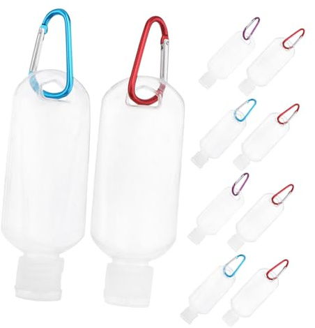 10 Pack 50ml Refillable Travel Bottles with Hook Petg | Carabiner Clip Included, White Finish, for Travel and Business Trip Packing Random Color