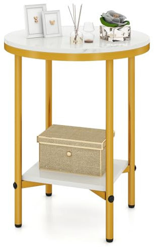 COSTWAY Beistelltisch rund, Sofatisch Marmor Optik, Kaffeetisch mit Ablagefläche, Wohnzimmertisch, Nachttisch modern, Kleiner Tisch für Wohnzimmer, Schlafzimmer, φ40,5 x 51 cm