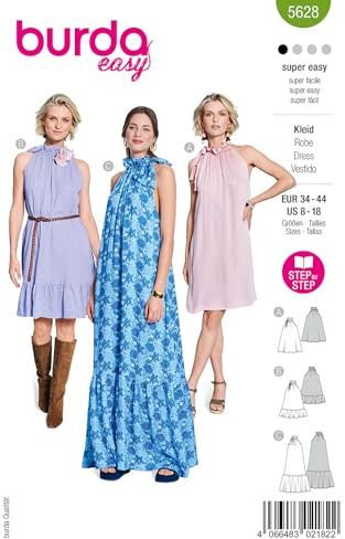 burda easy Patron de couture en papier Robes dos nu pour femme #5628 Taille 34-44 Niveau de couture : super facile