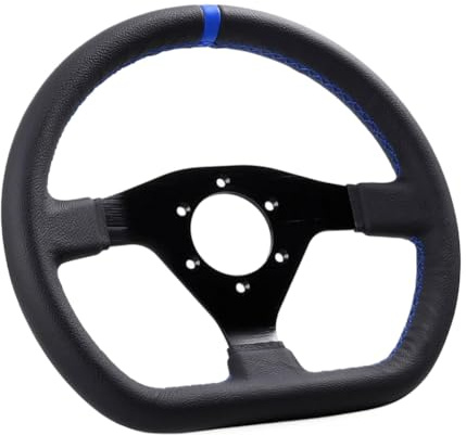12Inch 300mm Steering Wheel Flat Leather Car Drift Pc Game Sport Wheels Control Universal PCD-6x70mm Compatible With(Stitching blue)