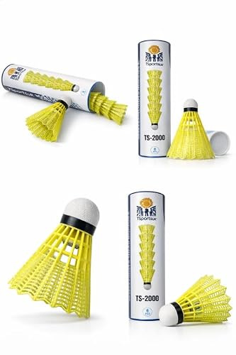 TSportsuk 2000 Nylon Badminton Shuttlecocks, Medium Speed, Yellow, 6 Pack