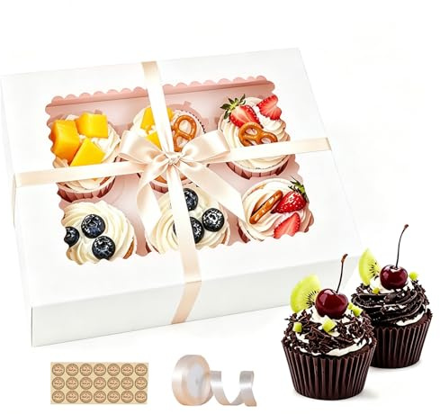 15 Stück Keksschachtel mit Sichtfenster Kraftpapier Gebäckkarton Geschenkbox mit Fenster,Cupcake Transportbox für Kuchen,Macarons,Muffins,Gebäck,für Hochzeit,Geburtstagsfeier,Familienfeiern(6er,Weiß)