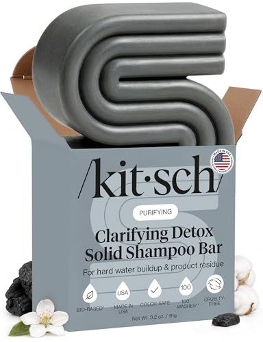 Kitsch Clarifying Shampoo Bar with Activated Charcoal & Vitamin C - 91g | Detox Shampoo for Hard Water & Chlorine Build Up for Women & Men - Color-Safe Hair Care