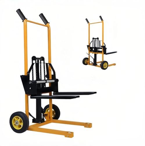 200 kg Carrello Elevatore Manuale IDRAULICO | Transpallet Sollevatore Compatto Portata Altezza Sollevamento 900 mm | Carrello con Ruote Portatutto | 75 x 73 x 125 cm | Giallo