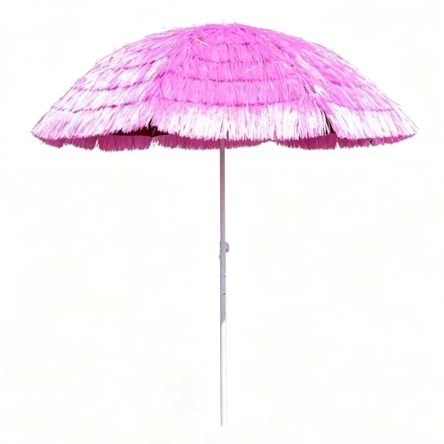 Generico Ombrellone da Spiaggia in Paglia Rosa, Protezione UV, Parasole Portatile da 200cm per Esterni, Patio, Piscina, Giardino e Cortile
