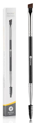 KINGMAS - Pennello doppio per sopracciglia, pennello professionale angolato per sopracciglia e spazzolino, colore nero