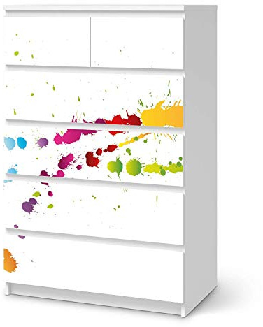 Möbelfolie selbstklebend passend für IKEA Malm Kommode 6 Schubladen (hoch) I Möbeldeko - Möbel-Aufkleber Folie Tattoo I Wohndeko für Esszimmer und Wohnzimmer - Design: Splash 2