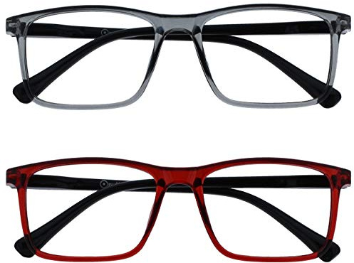 OPULIZE Ink Pack 2 Gafas De Lectura Grande Gris Oscuro Rojo Hombres Mujeres Bisagras Resorte RR4-7Z +1,50