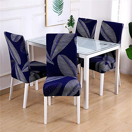 Chickwin Chickw1 Stretch Stuhlhussen Stuhlbezüge 1/4/6/10er Set, Elastische Stühle Husse Schutzhülle Abdeckungen Pflegeleicht und Langlebig für Hochzeit Hotel Esszimmer (Blaue Feder,6 Stück)