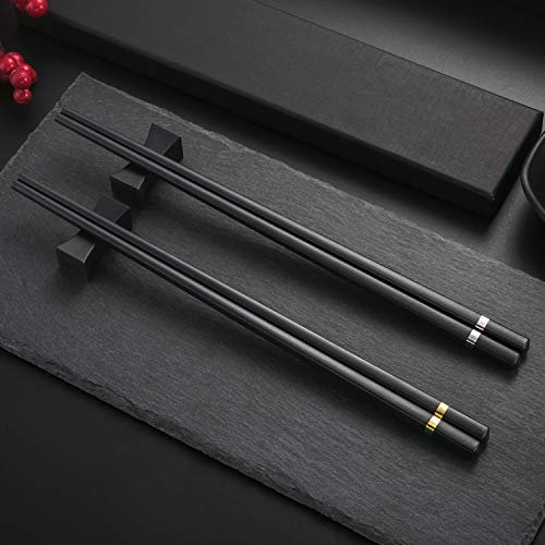 2 paia di bacchette giapponesi in lega d'oro e argento + 2 ripiani per bacchette in acciaio inox con supporto, set regalo, bacchette cinesi, posate asiatiche con confezione regalo
