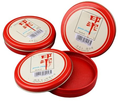 ZHONGJIUYUAN 3 Stück runde rote Tinte Paste Kalligraphie-Stempel Siegel Malerei chinesisches Yinni Pad, rote Dichtung Stempelkissen für Inkan oder Hanko Name Chop (30 g pro einem)