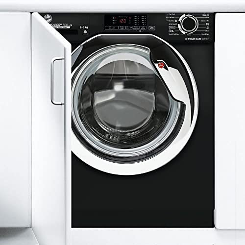 Hoover H-WASH/DRY HBDS495D1ACBE/-80 Integrated Washer Dryer, 9Kg Wash+5Kg Dry, 1400 Rpm, 12 Programmes, 3 Drying Levels, Black with Chrome door