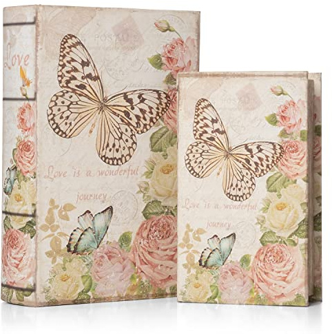 Moritz 2er Set Buchtresor Buchattrappe Deko Bunte Schmetterlinge Buch Safe Box Schatulle Buchhülle Geldversteck