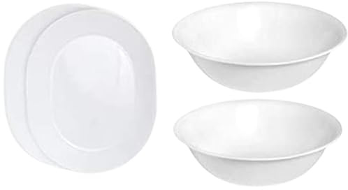 Corelle 12-1/4-Inch Serving Platter, Winter Frost White - 2-Pack with 2-Quart Serving Bowl, Winter Frost White 2PK - Set of 4