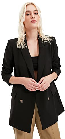 Trendyol Giacca in Tessuto con Colletto con Risvolto a Doppio Petto Oversize da Donna, Nero, 70