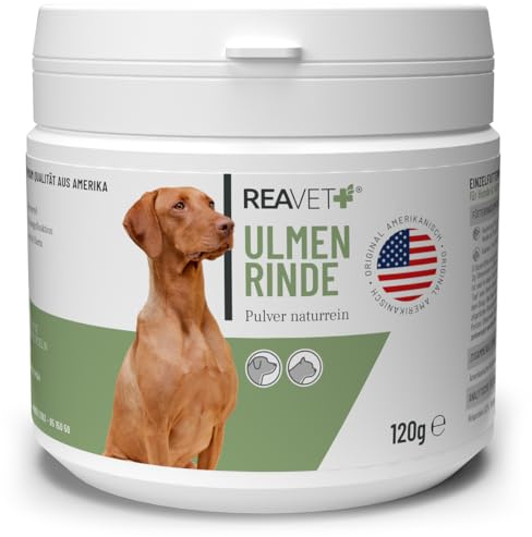 ReaVET Ulmenrinde Pulver Amerikanisch für Hunde & Katzen 120g – Stark schleimend, Naturrein in Premiumqualität, Verdauung, Darmflora, Magen, Slippery Elm Bark