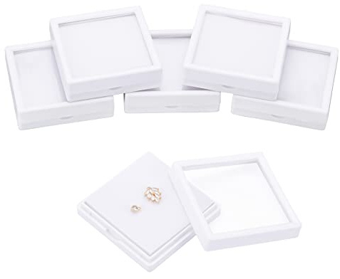 BENECREAT 6Pcs Boîte D'Affichage de Pierres Précieuses Blanches avec des Boîtes-Cadeaux de Coussin en Éponge Boîte de Fenêtre Transparente pour L'Emballage de Bijoux (7x7x2 cm)