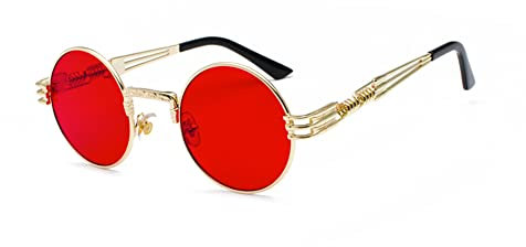 kachawoo Steampunk Sonnenbrille John Lennon Vintage Rot Runde Cosplay Sonnenbrille Herren Schwarz Retro Punk Funky Eyewears Damen für Festival Party Reisen (gold with red)