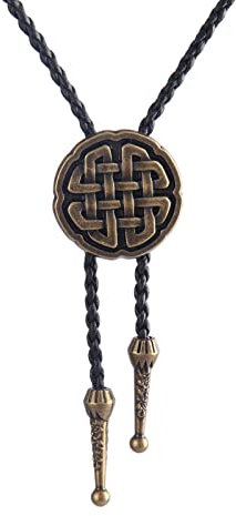 DELIGUO Bolo Ties Krawatte Für Herren - Western Cowboy Vintage Runder Ring Antikes Sitzmuster Grafische Krawatte, Handgemachte Geflochtene Seilhalskette Für Männer Frauen,Bronze,Einheitsgröße