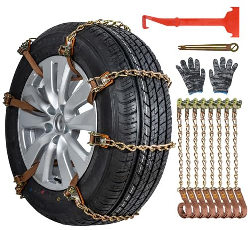 Oziral Catene da Neve 8 Pezzi Catene Regolabili Antiscivolo con Pala da Neve in Plastica e Guanti Facile da Installare Catena da Neve Durevole per Auto, Camion, SUV Carreggiata Strade innevate