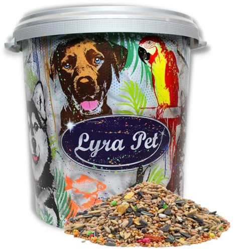 Lyra Pet® | 10 kg Nymphensittichfutter Großsittichfutter + 30 L Tonne | Alleinfutter für Großsittiche | Vogelfutter für Sittiche | Nahrhaftes Futter | Energiespender für Nymphensittiche | Artgerecht