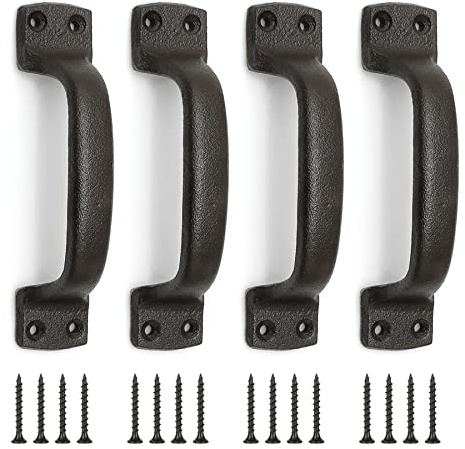 Livfodrm Barn Door Handles,17.8cm Antique Cast Iron Pull Handle for Wooden Garden Gate Shed Cabinet Door,4 Pack Dark Brown