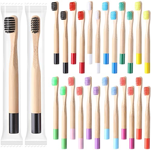 24 Stück Kinder-Zahnbürsten aus Bambus, weiche Borsten, Kleinkinder-Zahnbürste, BPA-frei, Holz-Reise-Zahnbürsten für Kinder, Zuhause, Reisen, Schule, Zahnpflege, Mundpflege, 14 cm, einzeln verpackt
