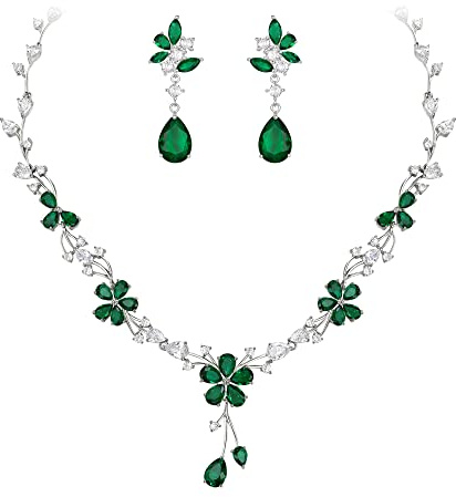 EVER FAITH Brautschmuck für die Braut Atemberaubende weiße kubische Zirkonia Teardrop Cluster Blume Hochzeit Halskette Ohrringe Set für Damen
