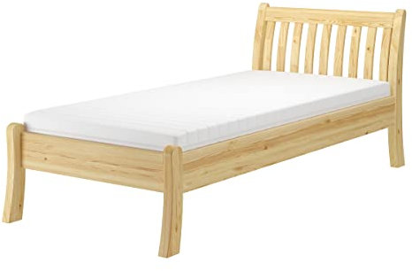 Erst-Holz®Gästebett Einzelbett Echtholzbett 90x200 hohe Sitzkante Kiefer massiv wählbares Zubehör V-60.61-09Rollrost und Matratze inkl.