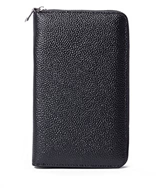 PORRASSO Reisepasshülle Reisezubehör mit RFID-Blocker Schutzhülle Tasche für Kreditkarten Leder Reisepass Tasche Damen Travel Passport Wallet Schwarz