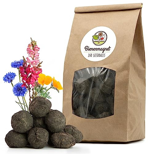 100x Samenbomben für eine bunte Bienenweide - Farbenfrohe & nektarreiche Seedbomb Wildblumensamen für Bienen und Schmetterlinge