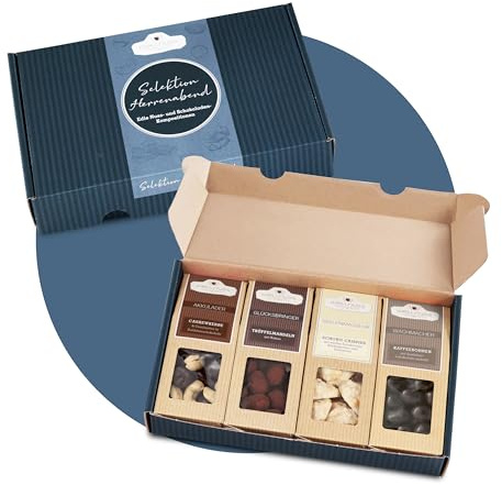 WELLNUSS Geschenkset für Männer „Herrenabend – Best of Chocolate“ – 4 x 60g edle Nuss-Schoko-Snacks im Geschenkkarton – Premium Geschenkidee für Mann, Freund