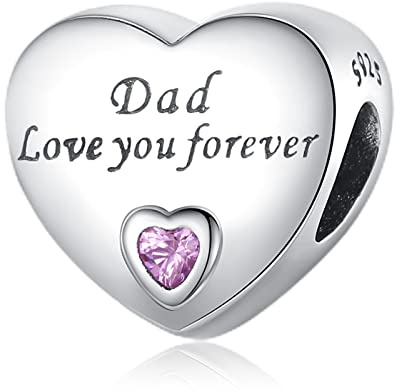 Amuefer Papà amore per sempre Charm Compatibili Bracciale Collana, Argento Sterling Ciondolo Compleanno Natale Gioielli Regali per le Donne Moglie Amici