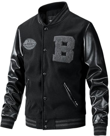 Duohropke Warm Zweifarbig Bomberjacke Herren Winter College Jacke Herren Football College Jacke Herren Oldschool College Jacke Herren College Jacke Herren Lederärmel Kunstleder Bomberjacke
