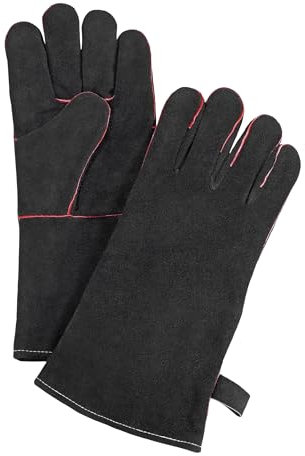 Küchenprofi Guanti da barbecue Texas resistenti al calore, in vera pelle ruvida, per grigliare, cucinare e cuocere al forno, con linguetta per appenderla, colore nero, taglia XL/11