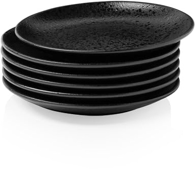 Kanwone Ceramic Dessert Plates Set of 6, Small Salad Plates 6 Inch Appetizer DIshes for Kitchen, Mini Dinner Plates for Cake Snacks Side Dish, Microwave, Oven and Dishwasher Safe, Black Glazed