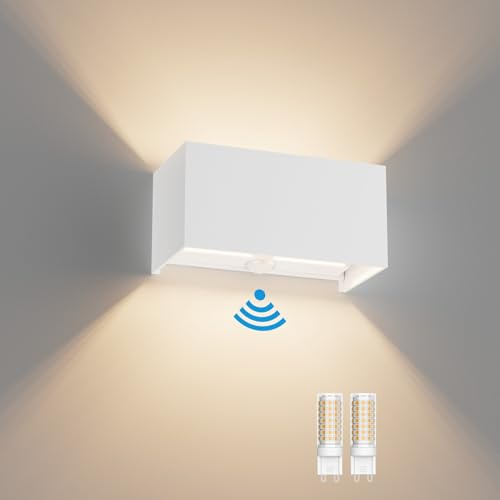 Klighten 1PCS Lampada da Parete Interno/Esterno con Sensore di Movimento, con Sorgente Luminosa Sostituibile Lampadina G9, 3000K Angolo del Fascio Regolabile Applique Esterno (Bianca)