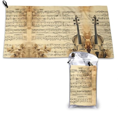YoupO Asciugamano ad asciugatura rapida con note musicali su carta antica stampata asciugamano assorbente leggero morbido per bagno, hotel, spiaggia, piscina, 40,6 x 80 cm