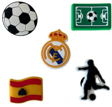 Charms per zoccoli da calcio (Real Madrid) / Jibbitz Crocs/Ornamenti di scarpe in PVC (5 unità) Motivo: Real Madrid Football Club, Pequeño, PVC, Nessuna pietra preziosa