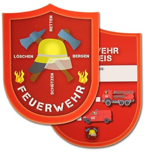 DH-Konzept Kindergeburtstag Feuerwehr Spielausweise mit Namensfeld - 12 rote Ausweise für Mottoparty Feuerwehr mit freiem Namensfeld zum Eintragen, Mitgebsel für Partygäste (2 x 6 Stück)
